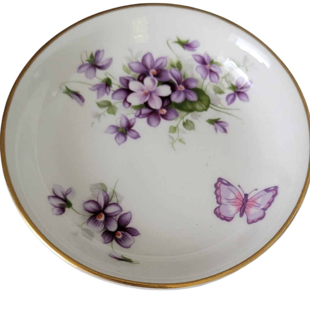AYNSLEY WILD VIOLETS BONE CHINA TRINKET DISH